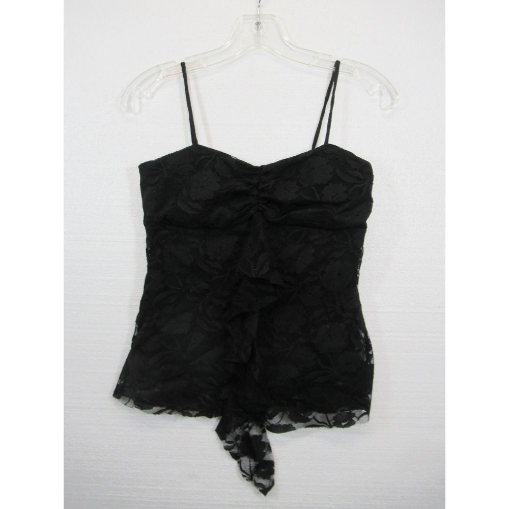 Vintage Y2K Voila Black Lace Tank Top Women Medium Lined Ruffle